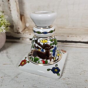 VTG Dakas Greece Hand Painted Reindeer Ceramic Candlestick Holder- Christmas